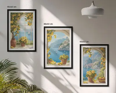 Cadre photo mural paysages marins avec citrons et fenêtres