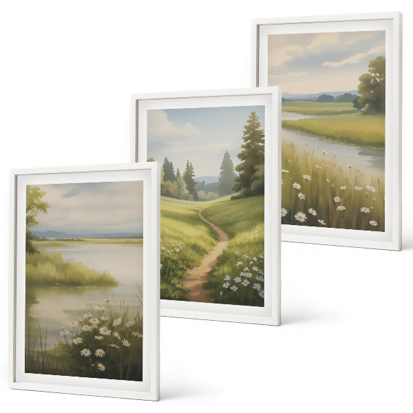 Cadre photo mural Paysage printanier, prairie riveraine