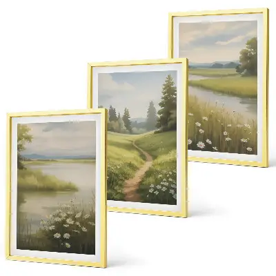 Cadre photo mural représentant un paysage printanier avec une prairie riveraine