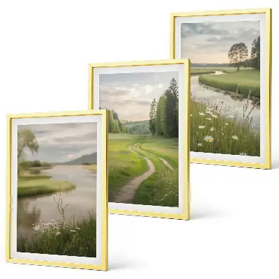 Lot de 3 tableaux pour salon paysages d'été représentant une rivière et une prairie fleurie
