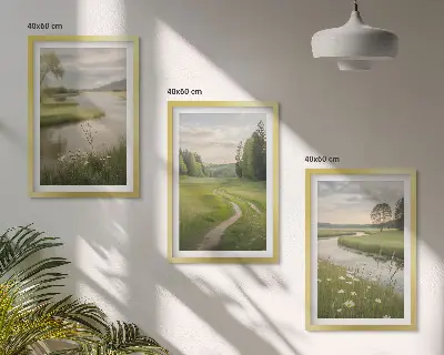 Lot de 3 tableaux pour salon paysages d'été représentant une rivière et une prairie fleurie