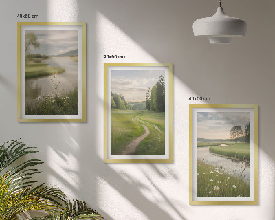 Lot de 3 tableaux pour salon Paysages d'été, rivière, prairie fleurie