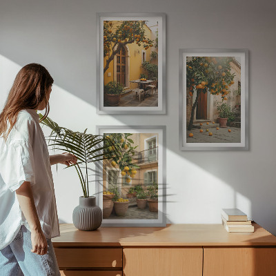 Lot de 3 tableaux pour salon Agrumes du jardin ensoleillé