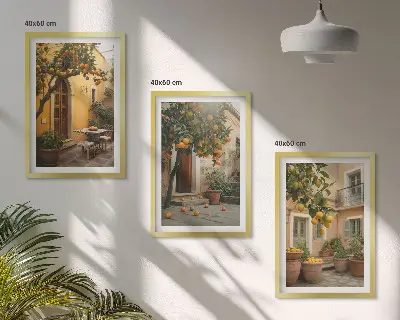 Lot de 3 tableaux pour salon représentant des agrumes du jardin ensoleillé