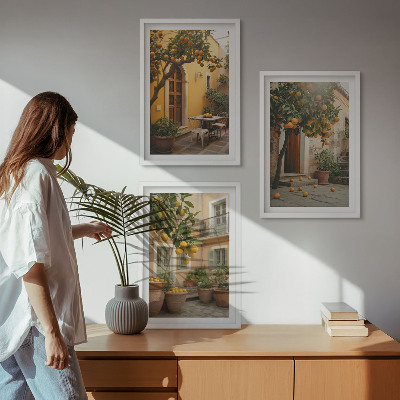 Lot de 3 tableaux pour salon Agrumes du jardin ensoleillé