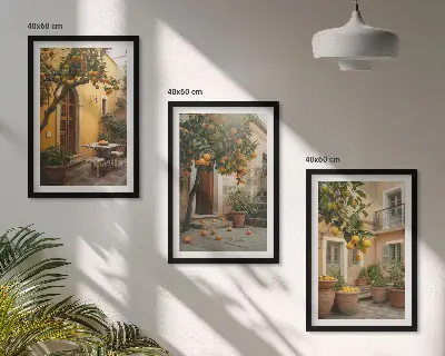 Lot de 3 tableaux pour salon représentant des agrumes du jardin ensoleillé