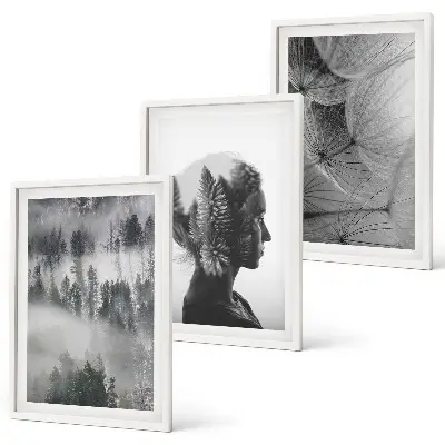 Lot de 3 tableaux pour salon représentant un portrait de forêt avec des arbres et un pissenlit