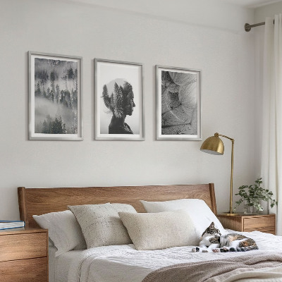 Lot de 3 tableaux pour salon Portrait de forêt brume arbre pissenlit
