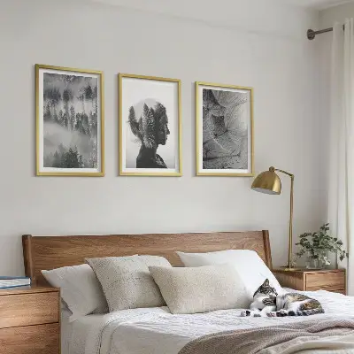 Lot de 3 tableaux pour salon représentant un portrait de forêt avec des arbres et un pissenlit
