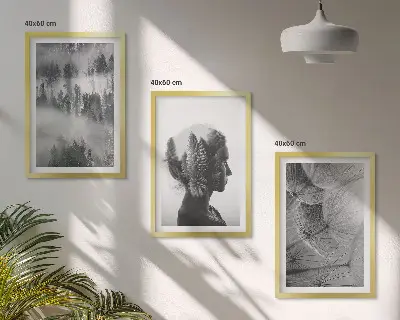 Lot de 3 tableaux pour salon représentant un portrait de forêt avec des arbres et un pissenlit