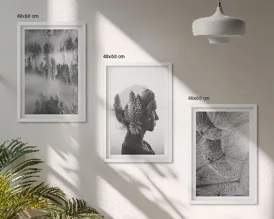 Lot de 3 tableaux pour salon représentant un portrait de forêt avec des arbres et un pissenlit