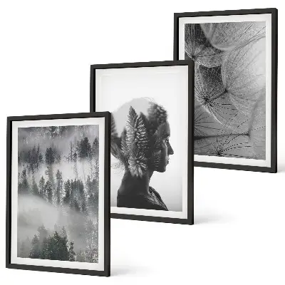 Lot de 3 tableaux pour salon représentant un portrait de forêt avec des arbres et un pissenlit