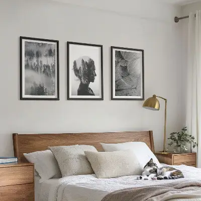 Lot de 3 tableaux pour salon représentant un portrait de forêt avec des arbres et un pissenlit
