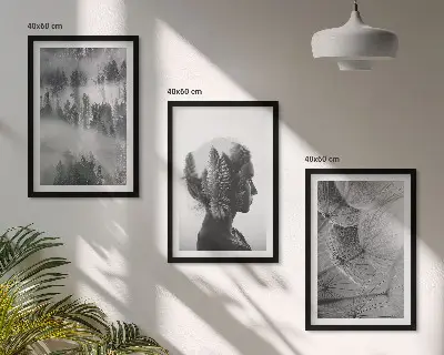 Lot de 3 tableaux pour salon représentant un portrait de forêt avec des arbres et un pissenlit