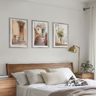Lot de 3 tableaux pour salon Charmantes rues du bord de mer