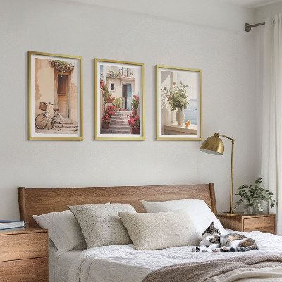 Lot de 3 tableaux pour salon Charmantes rues du bord de mer