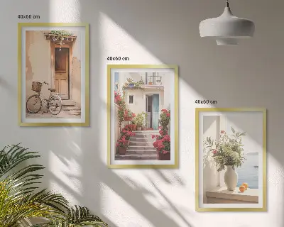 Lot de 3 tableaux pour salon représentant de charmantes rues du bord de mer