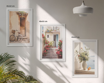 Lot de 3 tableaux pour salon Charmantes rues du bord de mer