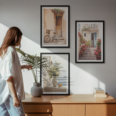 Lot de 3 tableaux pour salon Charmantes rues du bord de mer