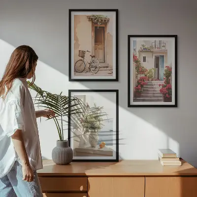 Lot de 3 tableaux pour salon représentant de charmantes rues du bord de mer