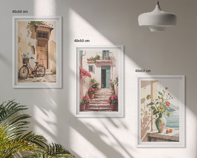 Cadre photo mural Rues, fleurs et vélos
