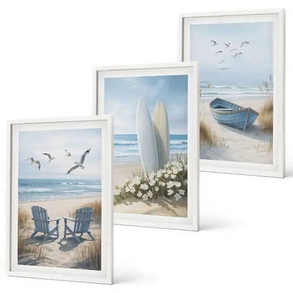 Tableaux Oiseaux de plage lot de 3 décorations pour salon