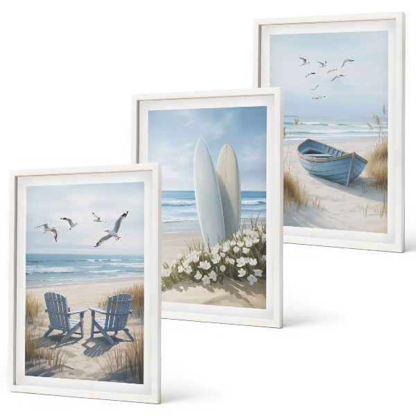 Lot de 3 tableaux pour salon Oiseaux de plage