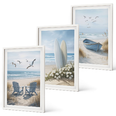 Lot de 3 tableaux pour salon Oiseaux de plage