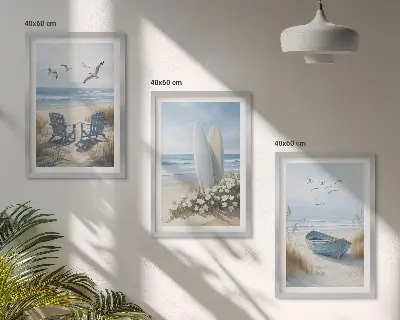 Tableaux Oiseaux de plage lot de 3 décorations pour salon