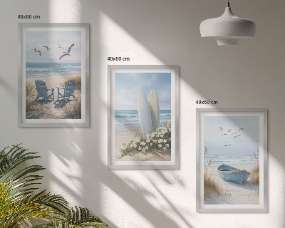 Lot de 3 tableaux pour salon Oiseaux de plage