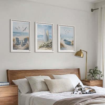 Lot de 3 tableaux pour salon Oiseaux de plage