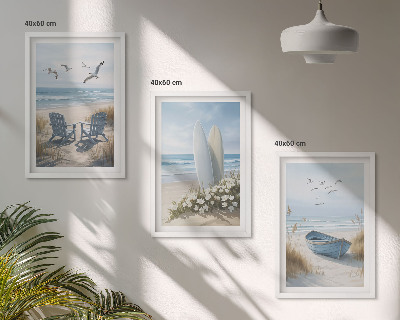 Lot de 3 tableaux pour salon Oiseaux de plage