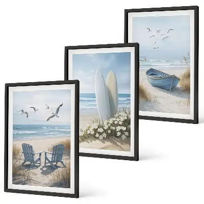 Tableaux Oiseaux de plage lot de 3 décorations pour salon