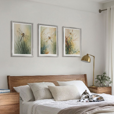 Cadre photo mural Libellules, herbes au-dessus de l'eau