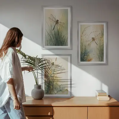 Cadre photo mural libellules et herbes au-dessus de l'eau