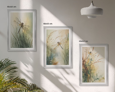 Cadre photo mural Libellules, herbes au-dessus de l'eau