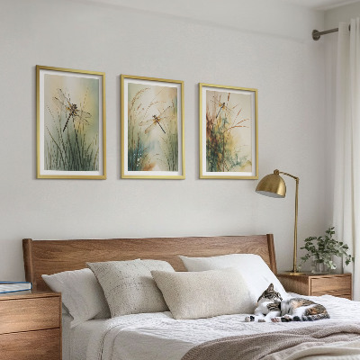 Cadre photo mural Libellules, herbes au-dessus de l'eau