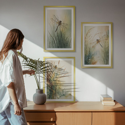 Cadre photo mural Libellules, herbes au-dessus de l'eau