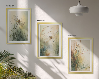Cadre photo mural Libellules, herbes au-dessus de l'eau