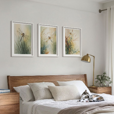 Cadre photo mural Libellules, herbes au-dessus de l'eau