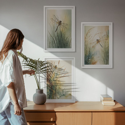Cadre photo mural Libellules, herbes au-dessus de l'eau