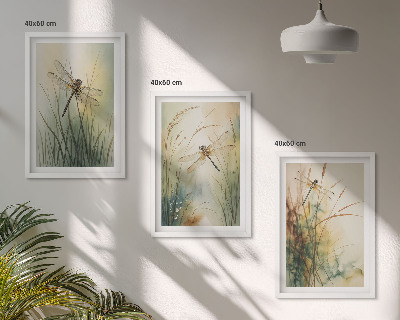 Cadre photo mural Libellules, herbes au-dessus de l'eau
