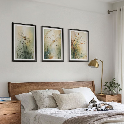Cadre photo mural Libellules, herbes au-dessus de l'eau