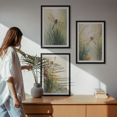 Cadre photo mural Libellules, herbes au-dessus de l'eau