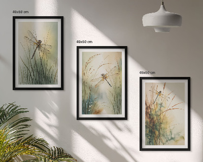 Cadre photo mural Libellules, herbes au-dessus de l'eau