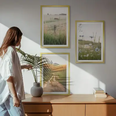 Lot de 3 tableaux pour salon motif paysages de nature avec champs et sentier