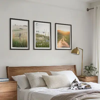 Lot de 3 tableaux pour salon motif paysages de nature avec champs et sentier