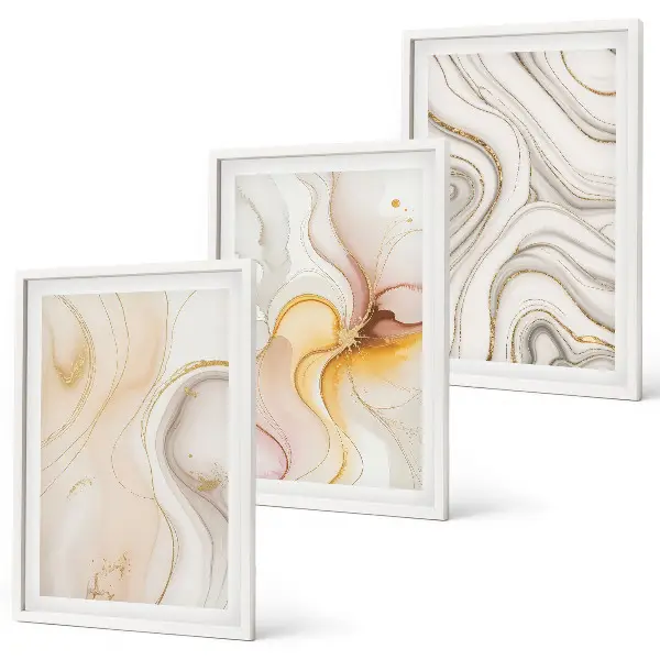 Lot de 3 tableaux pour salon avec motifs abstraits aux tons chauds