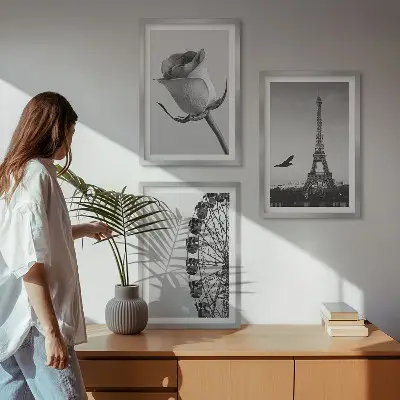 Cadre photo mural représentant la tour Eiffel rose et la grande roue