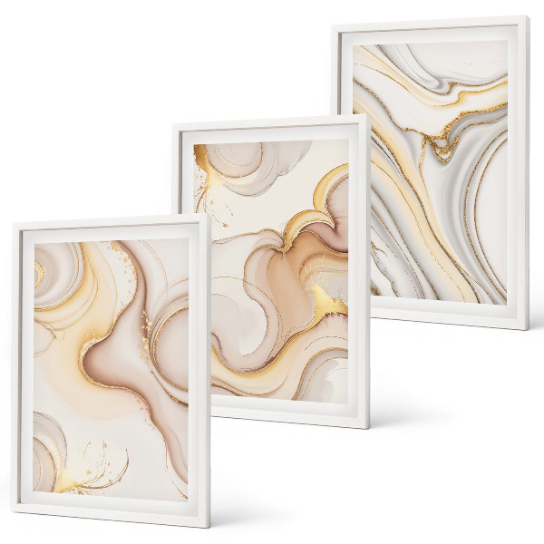 Lot de 3 tableaux pour salon Motifs abstraits linéaires